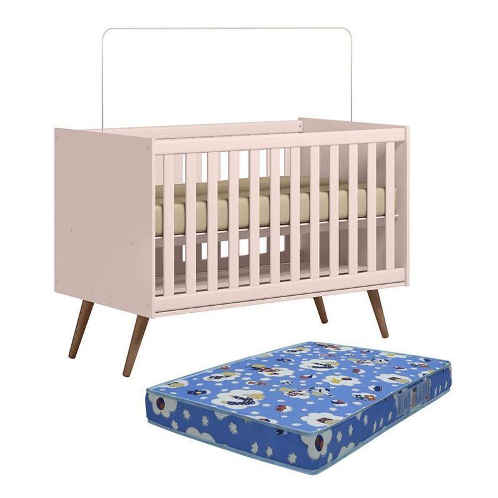 Berço Mini Cama Q Encanto Retrô Rosa Com Colchão Baby Physical - Qmovi Rosa - 1
