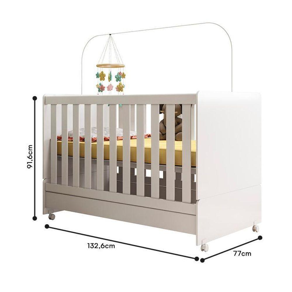 Dormitório Infantil Pérola Guarda Roupa, Cômoda E Berço Branco Com Colchão Supreme - Peternella Móveis Branco - 6