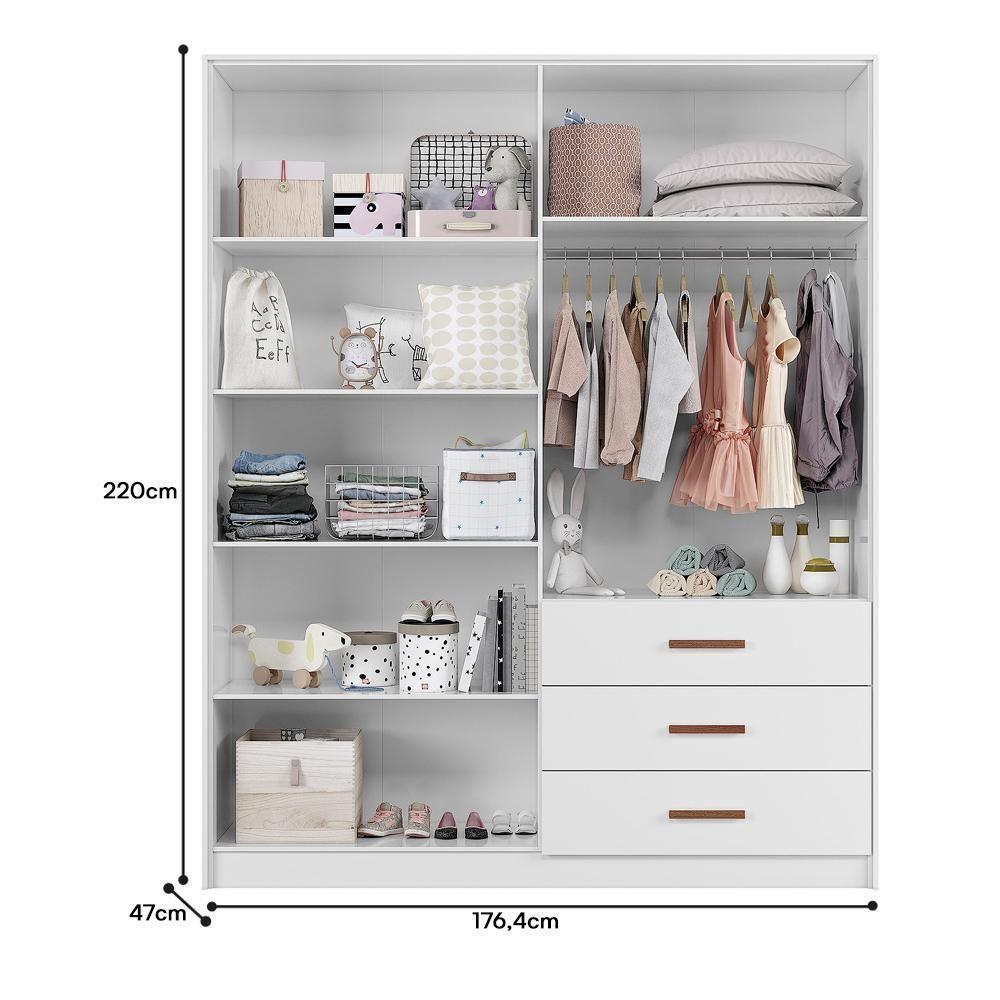 Jogo De Quarto Infantil Pérola Guarda Roupa E Berço Branco - Peternella Móveis Branco - 4