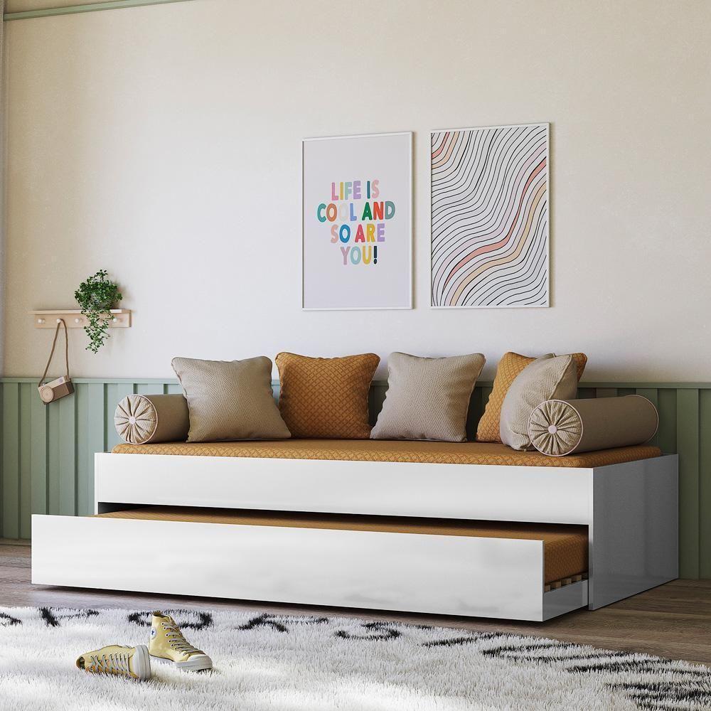 Bicama Solteiro ônix Flex Branco Com Colchões Physical D20 - Peternella Móveis Branco - 2