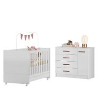 Jogo De Quarto Infantil Pérola Cômoda E Berço Branco - Peternella Móveis Branco - 1