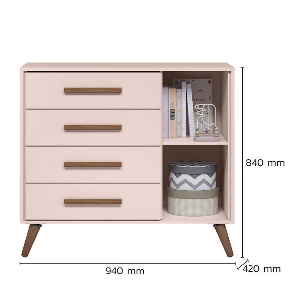 Jogo De Quarto Infantil Q Encanto Retrô Com Cômoda E Berço Rosa - Qmovi Rosa - 5