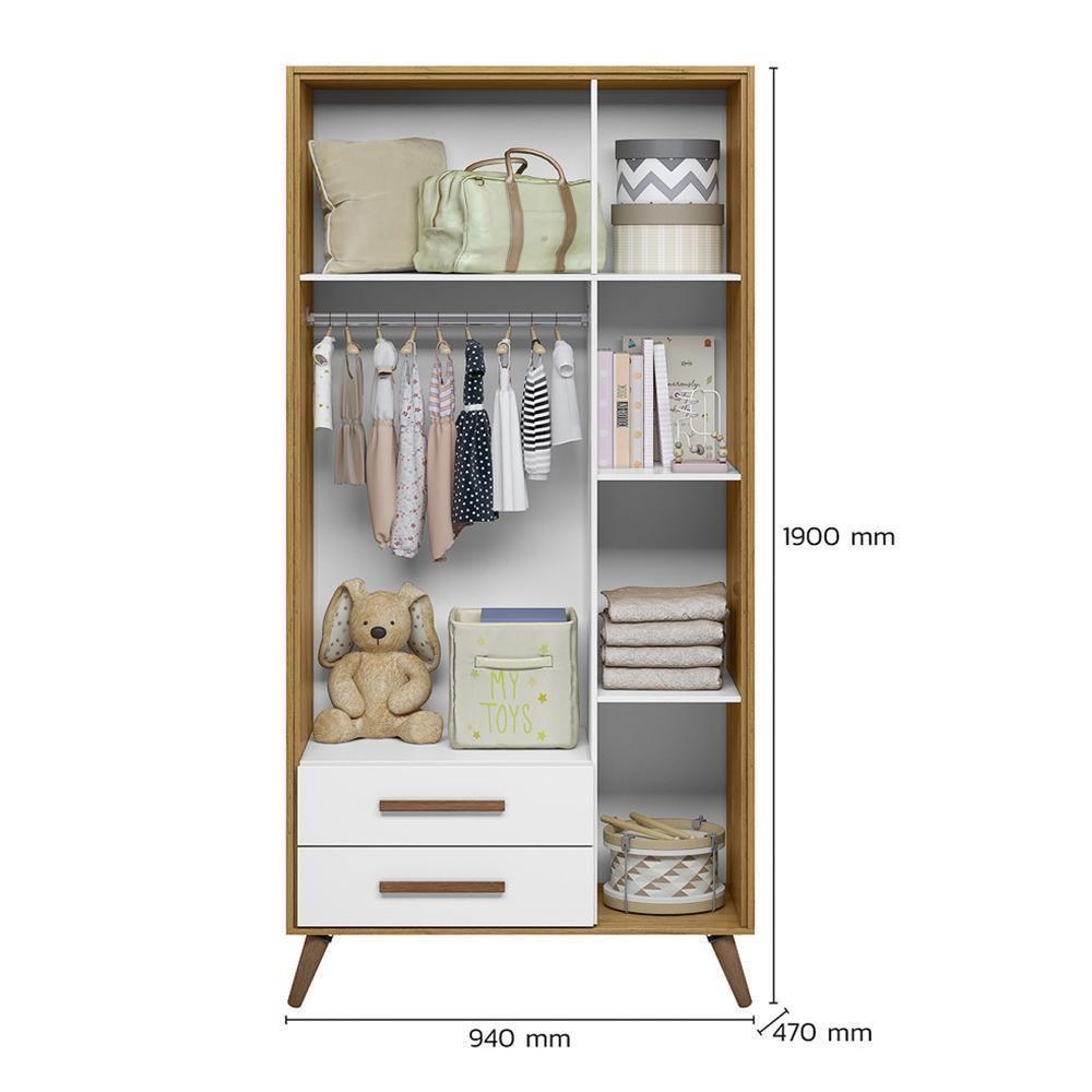 Jogo De Quarto Infantil Q Encanto Retrô Com Guarda Roupa E Berço Freijó-branco Acetinado - Qmovi Freijó-branco Acetinado - 5