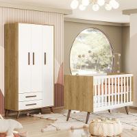 Jogo De Quarto Infantil Q Encanto Retrô Com Guarda Roupa E Berço Freijó-branco Acetinado - Qmovi Freijó-branco Acetinado - 2