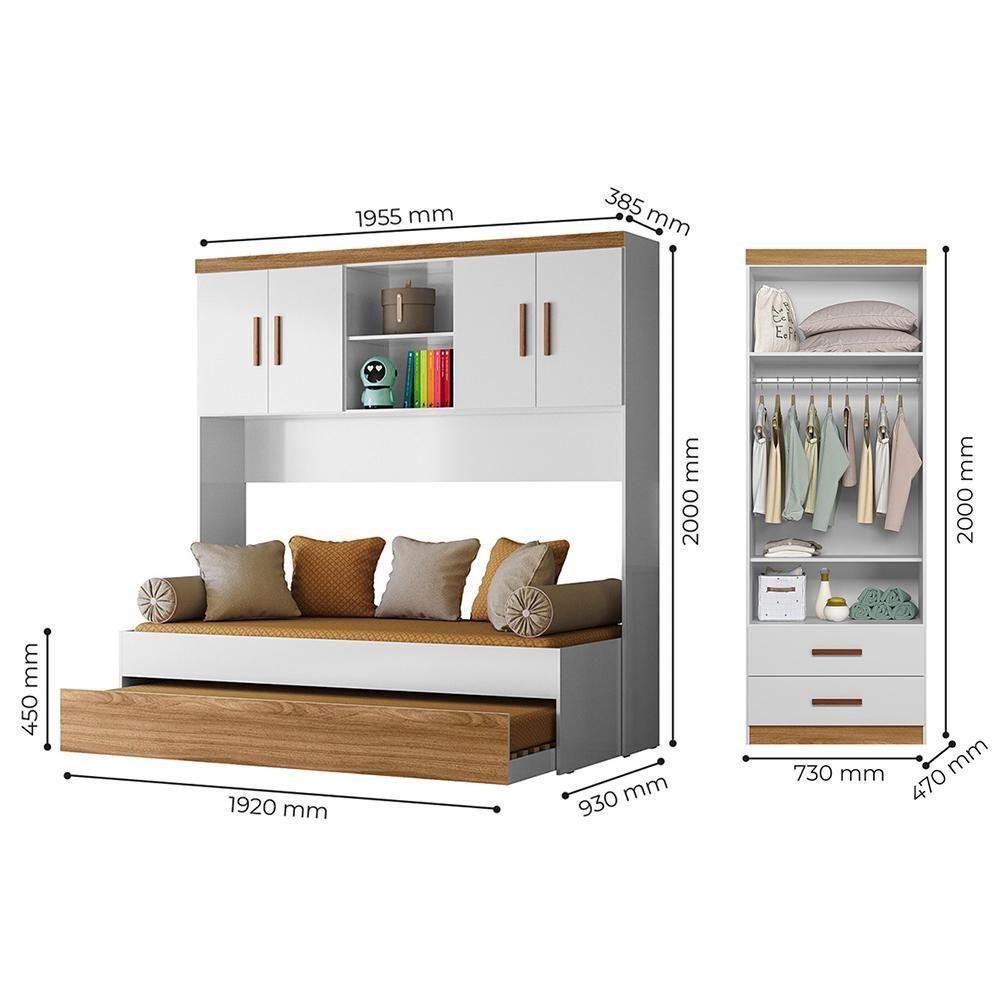 Dormitório Infantil ônix Guarda Roupa, Aéreo 4 Portas E Bicama Flex Nature-branco - Peternella Móveis Nature-branco - 4