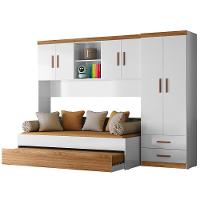 Dormitório Infantil ônix Guarda Roupa, Aéreo 4 Portas E Bicama Flex Nature-branco - Peternella Móveis Nature-branco - 1