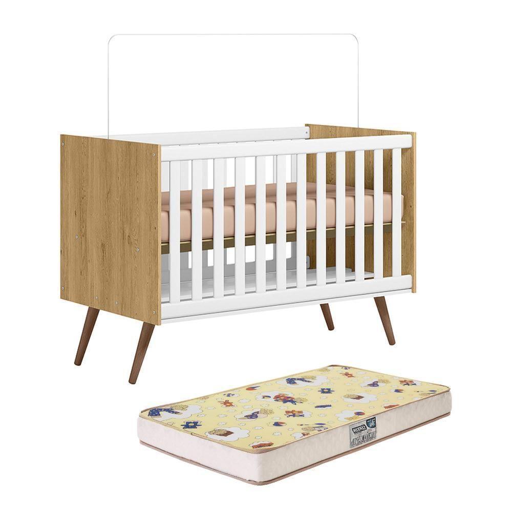 Berço Mini Cama Q Encanto Retrô Freijó-branco Acetinado Com Colchão Supreme - Qmovi Freijó-branco Acetinado - 1