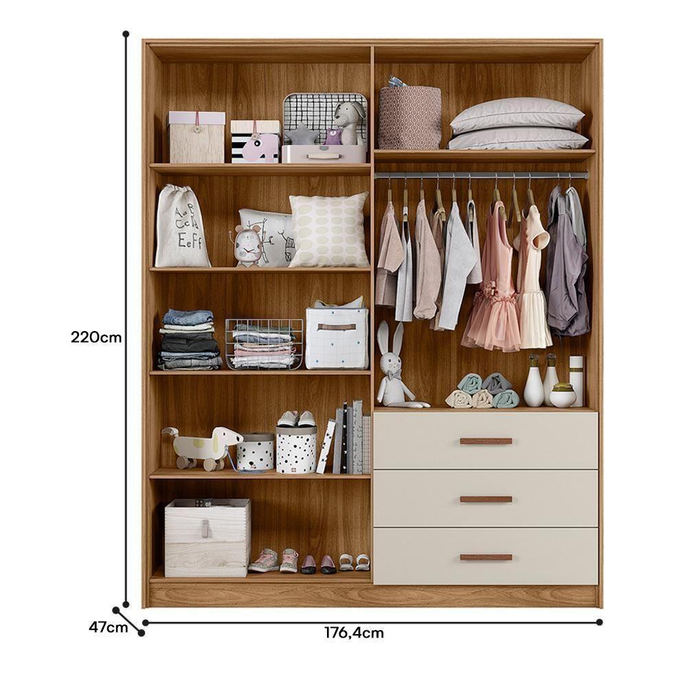 Jogo De Quarto Infantil Pérola Guarda Roupa E Cômoda Nature-off White - Peternella Móveis Nature-off White - 3