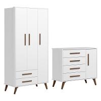 Jogo De Quarto Infantil Q Encanto Retrô Com Guarda Roupa E Cômoda Branco Acetinado - Qmovi Branco Acetinado - 1