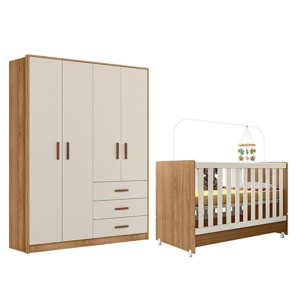 Jogo De Quarto Infantil Pérola Guarda Roupa E Berço Nature-off White - Peternella Móveis Nature-off White - 1