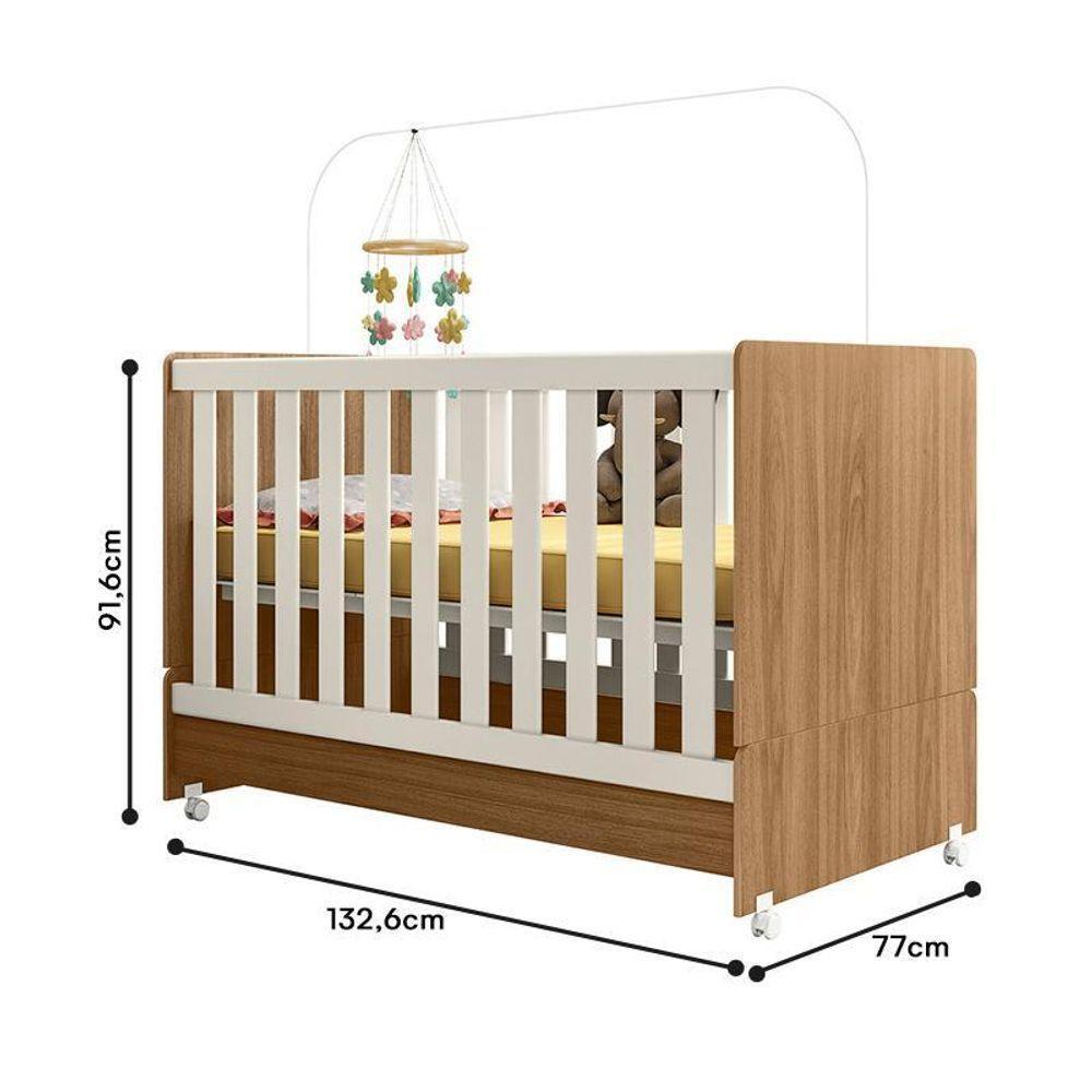 Jogo De Quarto Infantil Pérola Guarda Roupa E Berço Nature-off White - Peternella Móveis Nature-off White - 6