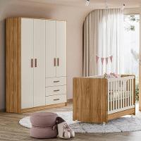 Jogo De Quarto Infantil Pérola Guarda Roupa E Berço Nature-off White - Peternella Móveis Nature-off White - 2