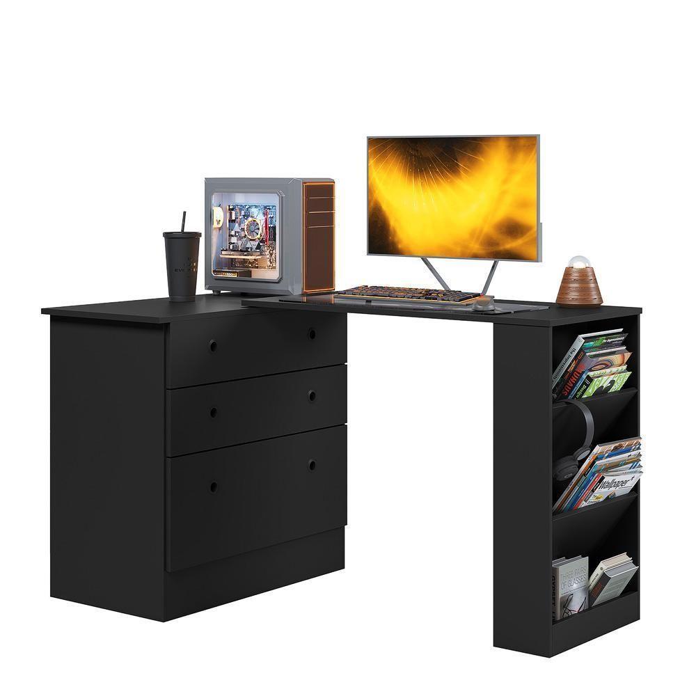 Cômoda Com Mesa Giratória Gamer Preto Fosco - Qmovi Preto Fosco - 1