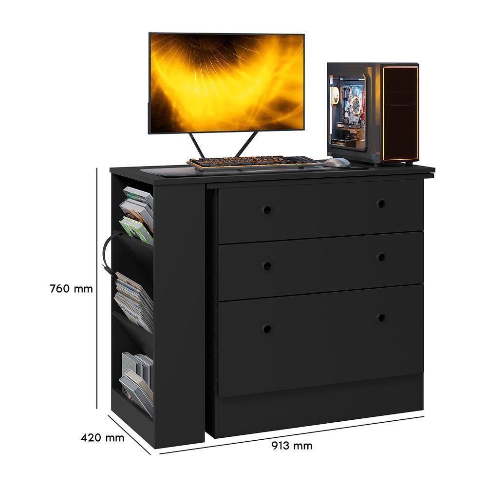 Cômoda Com Mesa Giratória Gamer Preto Fosco - Qmovi Preto Fosco - 6