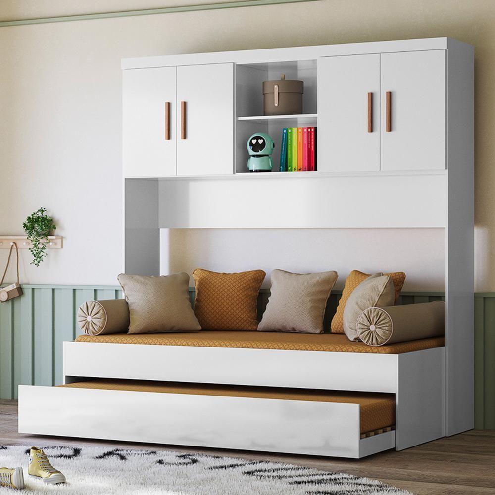 Jogo De Quarto ônix Aéreo 4 Portas E Bicama Flex Branco Com Colchões Supreme D20 - Peternella Móveis Branco - 2