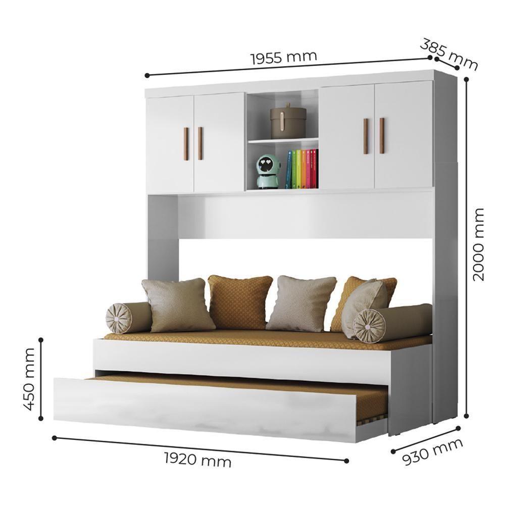 Jogo De Quarto ônix Aéreo 4 Portas E Bicama Flex Branco Com Colchões Supreme D20 - Peternella Móveis Branco - 5