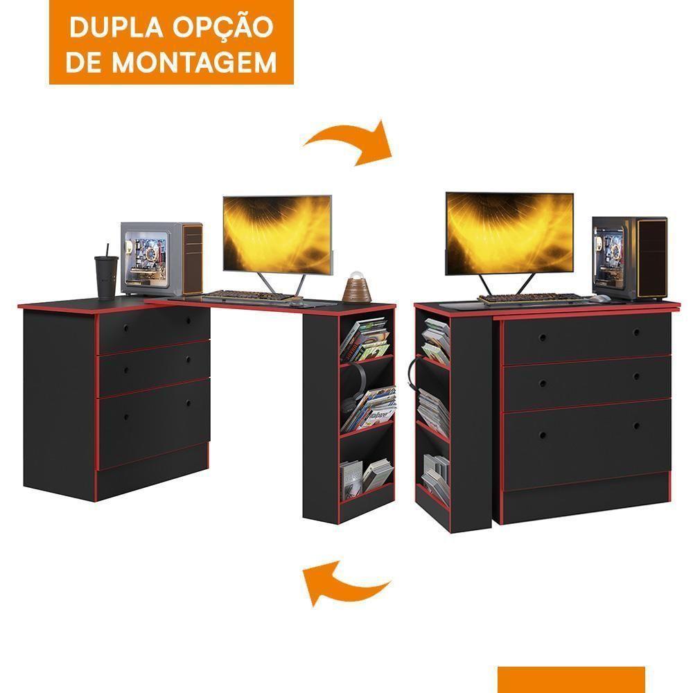 Cômoda Com Mesa Giratória Gamer Preto Fosco-vermelho - Qmovi Preto Fosco-vermelho - 5