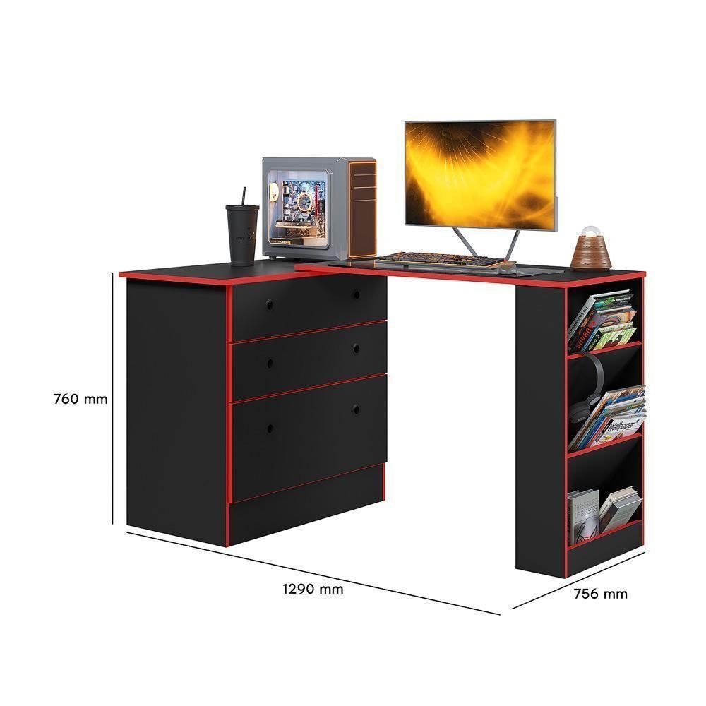 Cômoda Com Mesa Giratória Gamer Preto Fosco-vermelho - Qmovi Preto Fosco-vermelho - 6