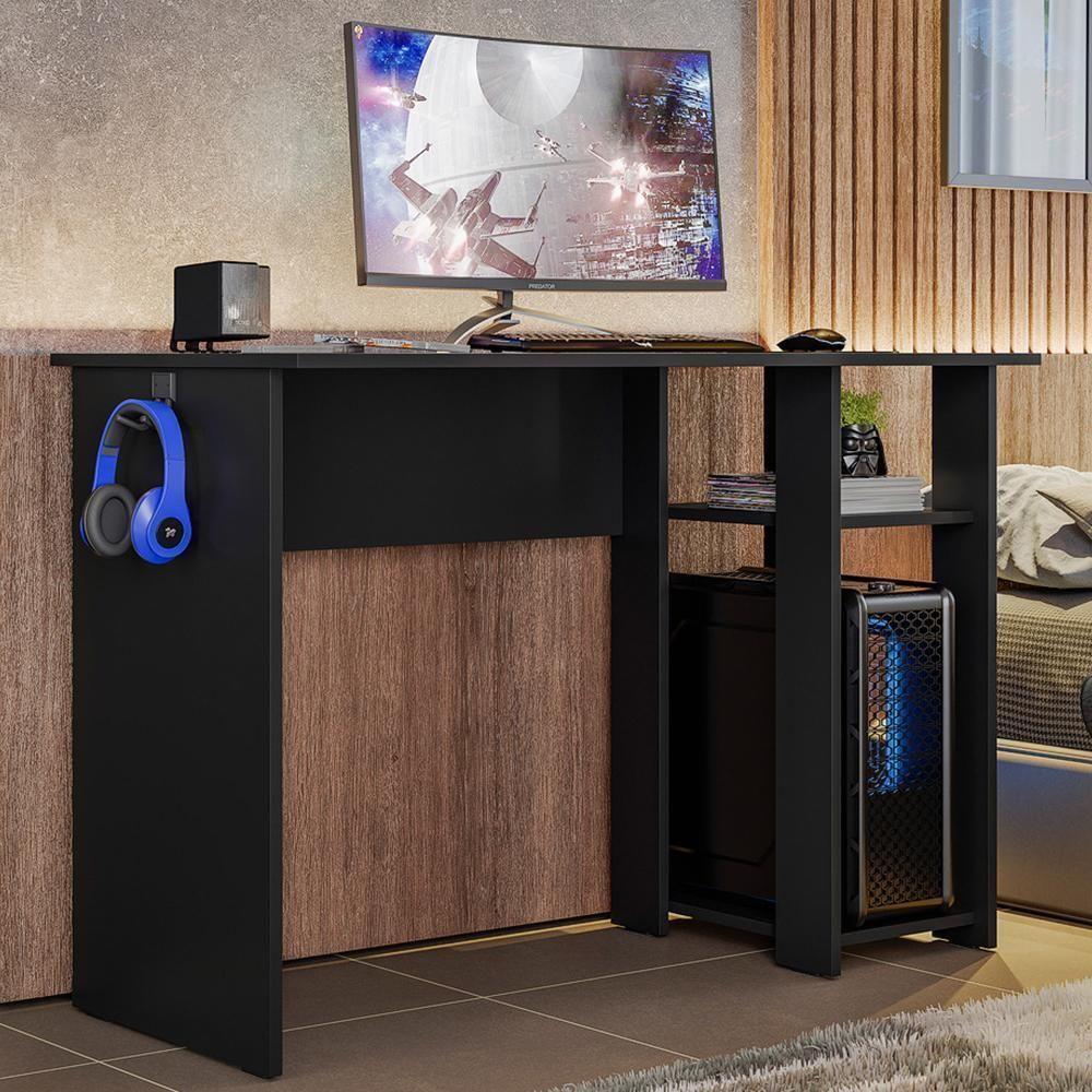 Mesa Para Computador Gamer Slim Preto - Peternella Móveis Preto - 2