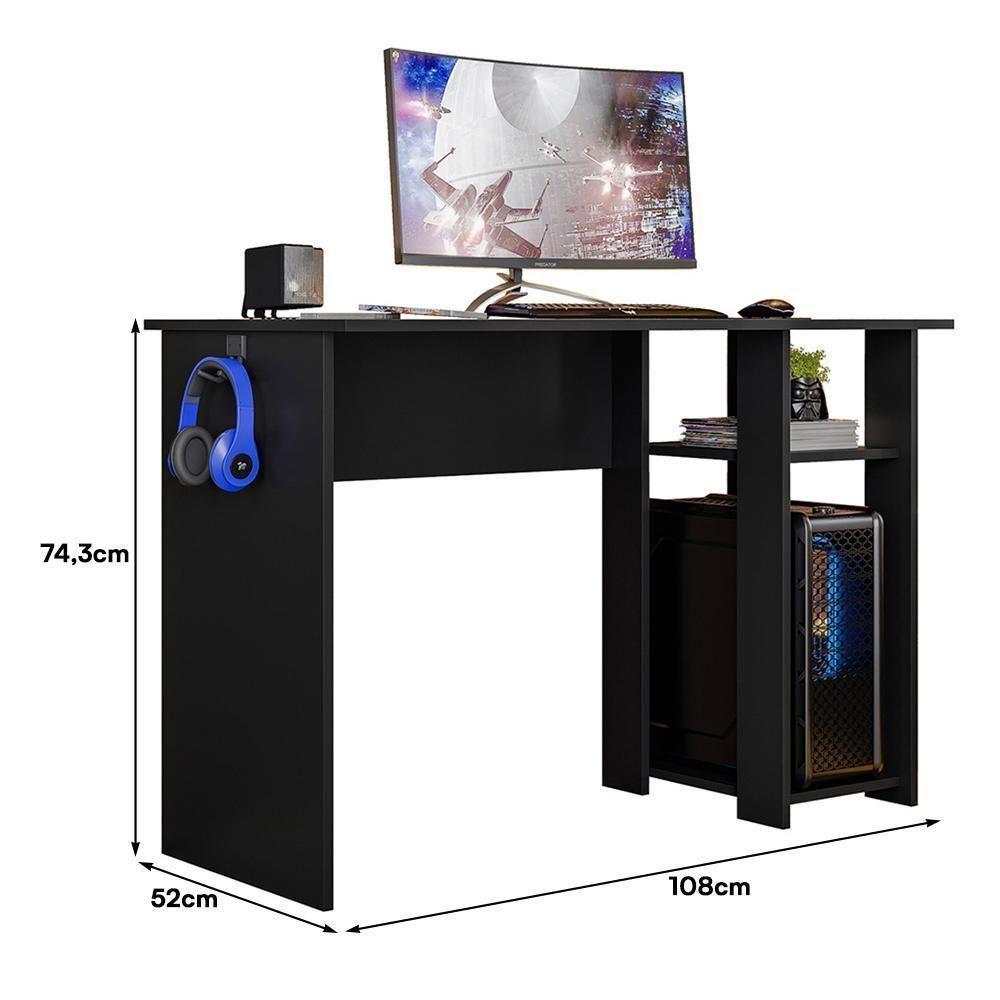 Mesa Para Computador Gamer Slim Preto - Peternella Móveis Preto - 5