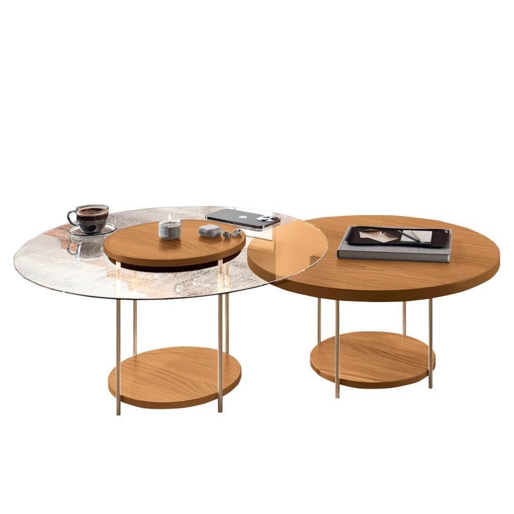 Conjunto De Mesas De Centro Sky Com Tampo De Vidro E Em Mdf Cinamomo - Hb Móveis Cinamomo - 1