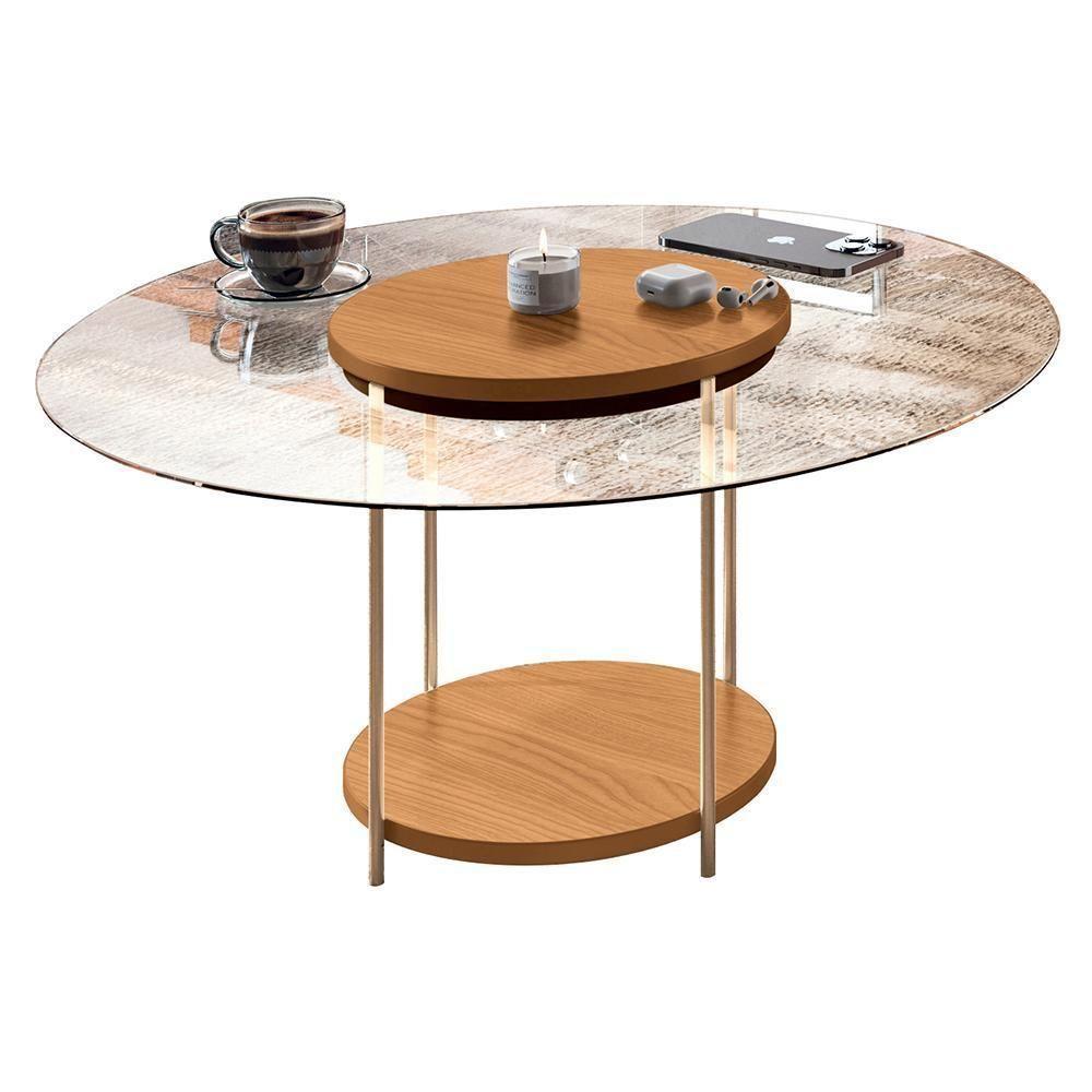 Conjunto De Mesas De Centro Sky Com Tampo De Vidro E Em Mdf Cinamomo - Hb Móveis Cinamomo - 4