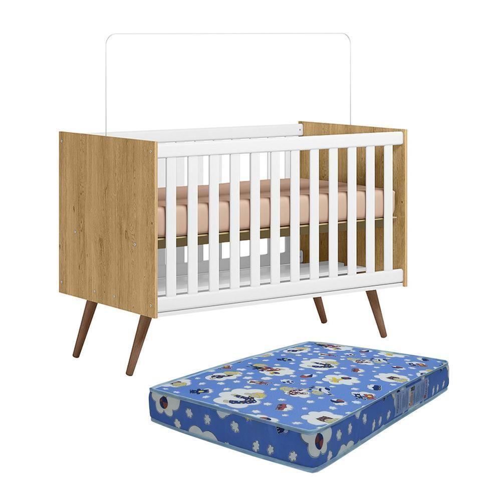 Berço Mini Cama Q Encanto Retrô Freijó-branco Acetinado Com Colchão Baby Physical - Qmovi Freijó-branco Acetinado - 1