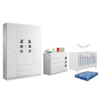 Dormitório Lívia Guarda Roupa, Cômoda E Berço Encanto Branco Com Colchão Physical - Phoenix Baby Branco - 1