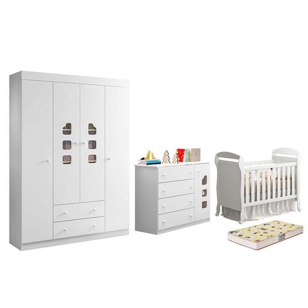 Dormitório Lívia Guarda Roupa, Cômoda E Berço Danny Branco Com Colchão Supreme - Phoenix Baby Branco - 4