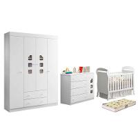 Dormitório Lívia Guarda Roupa, Cômoda E Berço Danny Branco Com Colchão Supreme - Phoenix Baby Branco