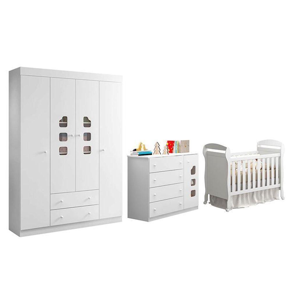 Dormitório Infantil Lívia Guarda Roupa, Cômoda E Berço Danny Branco - Phoenix Baby Branco - 4