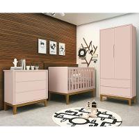 Dormitório Infantil Classic 2 Portas, Cômoda 3 Gavetas E Berço Rosa Fosco Com Pés Amadeirado - Reller Móveis Rosa Fosco - 3