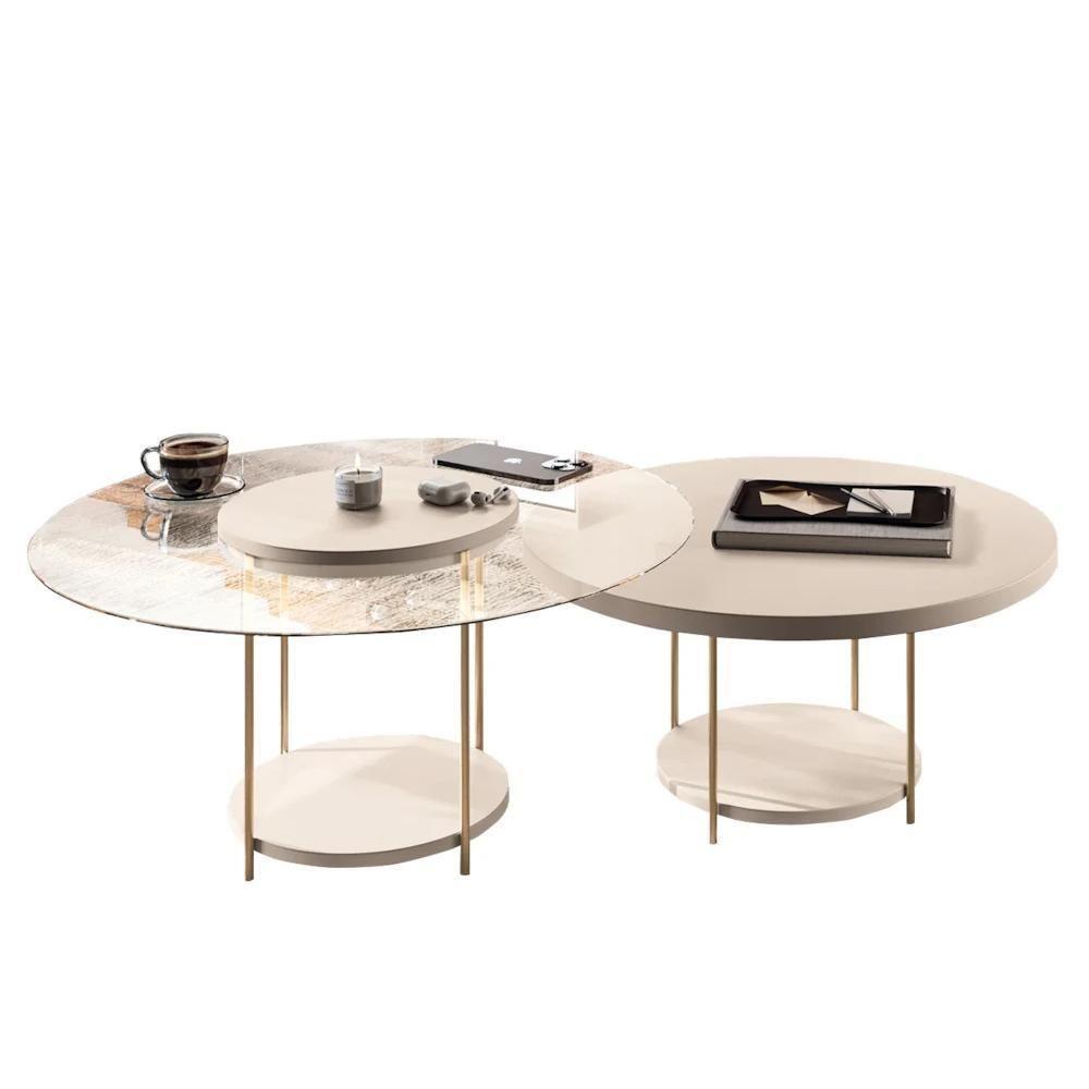 Conjunto De Mesas De Centro Sky Com Tampo De Vidro E Em Mdf Off White - Hb Móveis Off White - 1