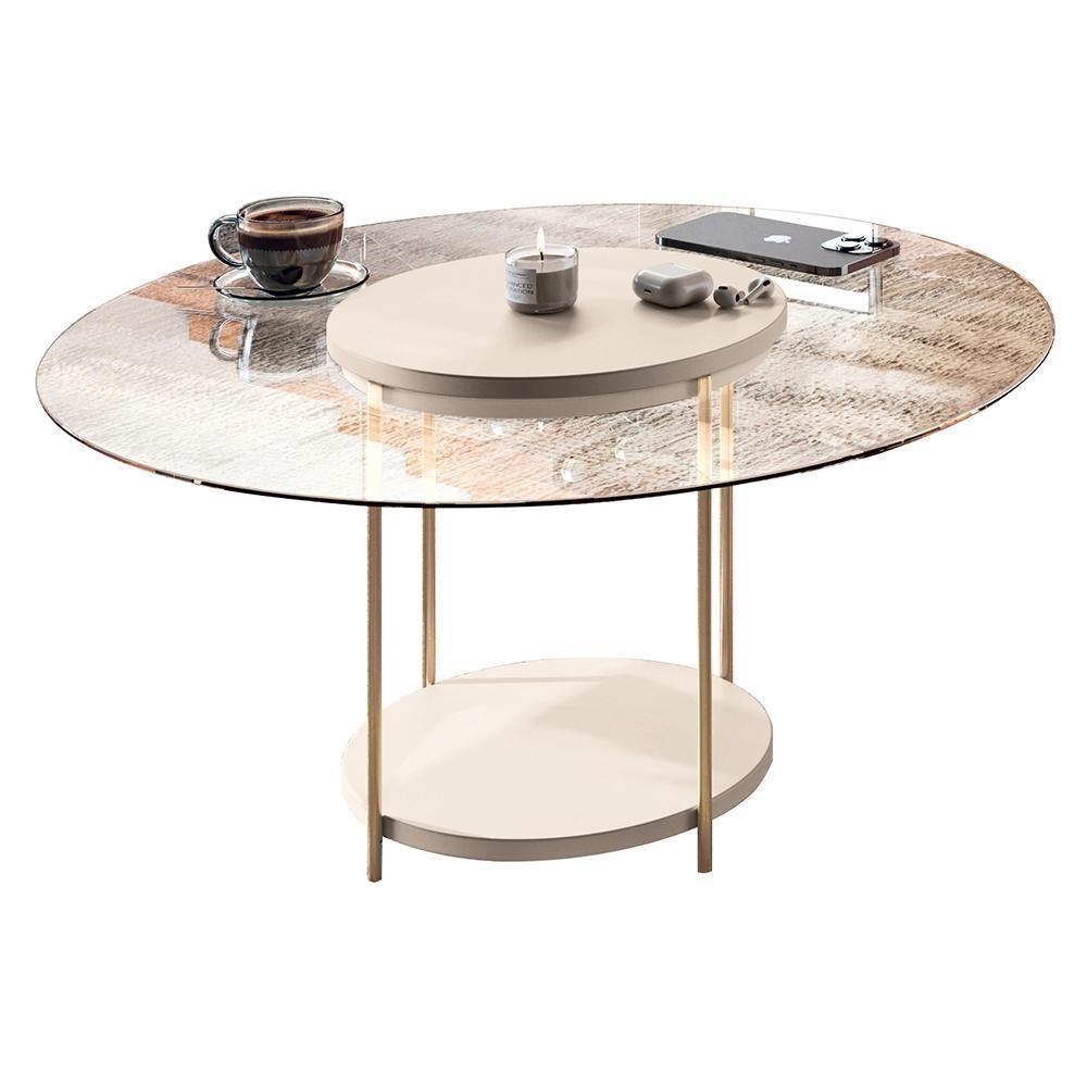 Mesa De Centro Sky Redonda Off White Com Tampo De Vidro - Hb Móveis Off White - 1