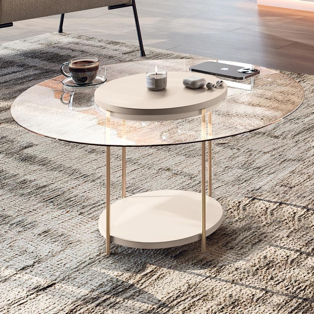 Mesa De Centro Sky Redonda Off White Com Tampo De Vidro - Hb Móveis Off White - 2