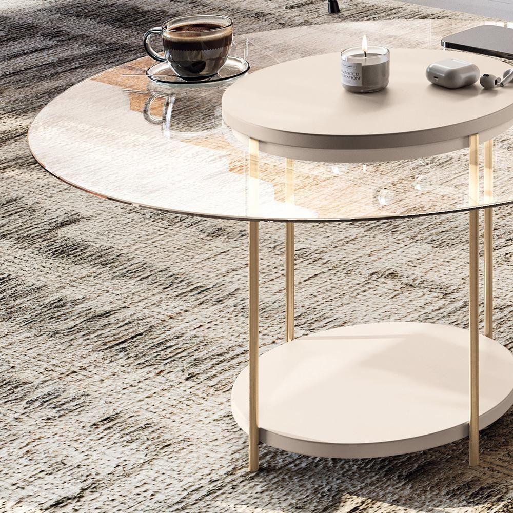 Mesa De Centro Sky Redonda Off White Com Tampo De Vidro - Hb Móveis Off White - 3