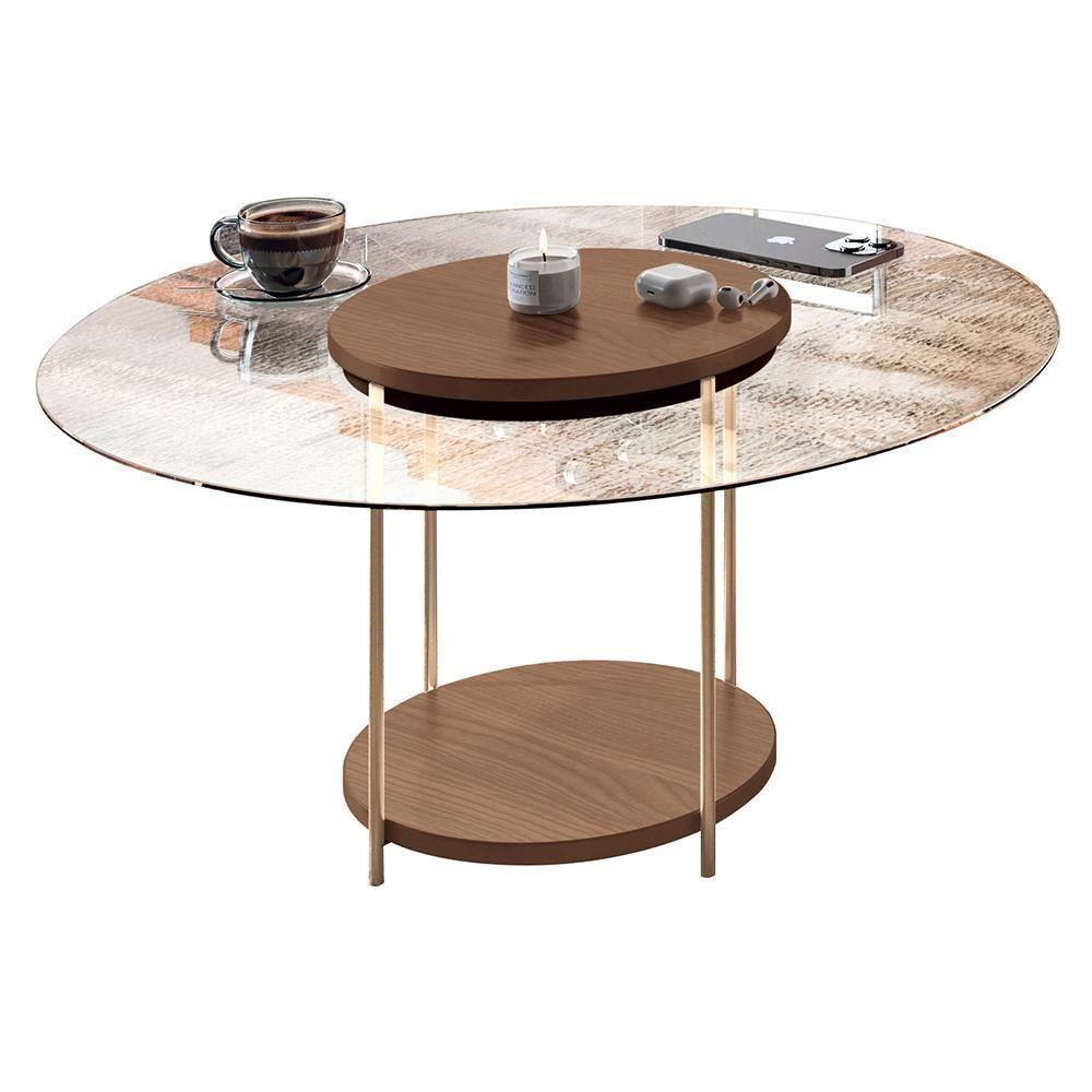 Conjunto De Mesas De Centro Sky Com Tampo De Vidro E Em Mdf Castanho - Hb Móveis Castanho - 3