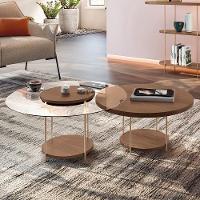 Conjunto De Mesas De Centro Sky Com Tampo De Vidro E Em Mdf Castanho - Hb Móveis Castanho - 2