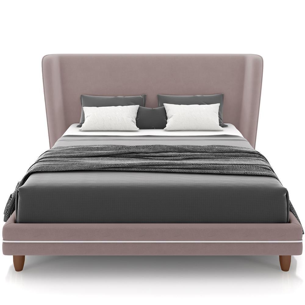 Cabeceira Casal Nilo 140cm Com Cama Pés Madeira Suném P05 Veludo Rosê - Lyam Decor - 2
