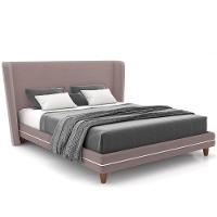 Cabeceira Casal Nilo 140cm Com Cama Pés Madeira Suném P05 Veludo Rosê - Lyam Decor - 1
