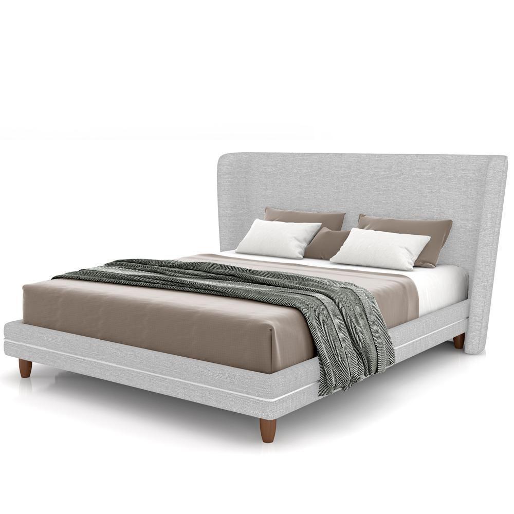 Cabeceira Casal Nilo 160cm Com Cama Pés Madeira Suném P05 Linho Cinza Claro - Lyam Decor - 2