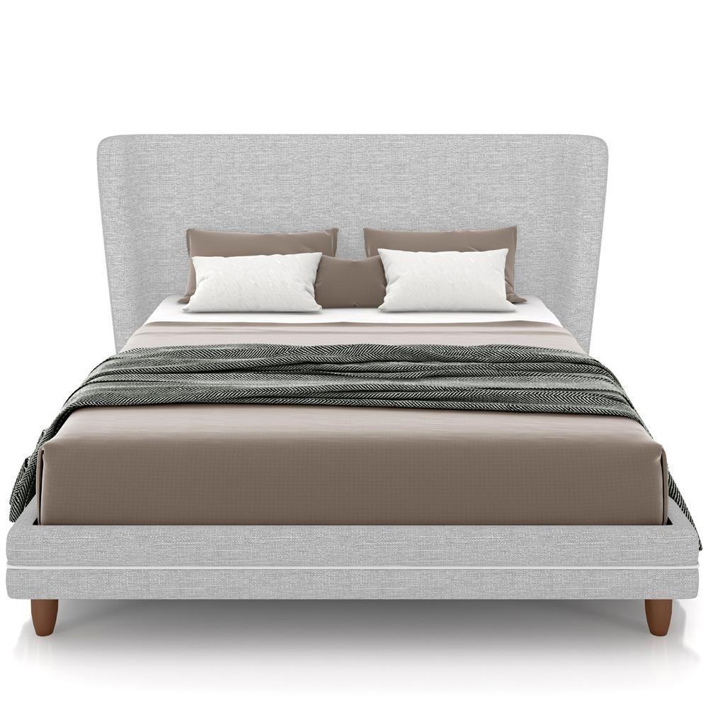 Cabeceira Casal Nilo 160cm Com Cama Pés Madeira Suném P05 Linho Cinza Claro - Lyam Decor - 3