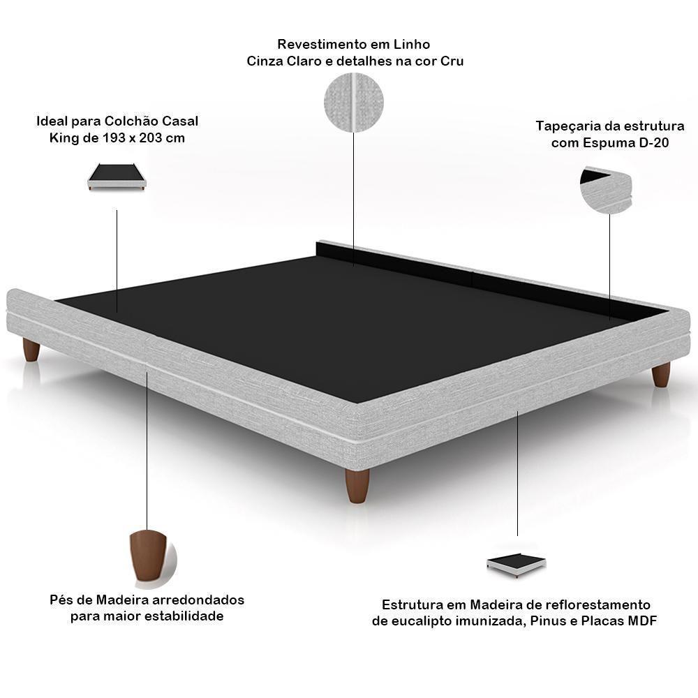 Cabeceira Casal Nilo 160cm Com Cama Pés Madeira Suném P05 Linho Cinza Claro - Lyam Decor - 5