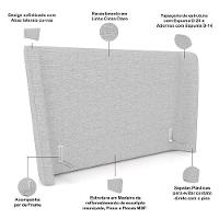 Cabeceira Casal Nilo 160cm Com Cama Pés Madeira Suném P05 Linho Cinza Claro - Lyam Decor