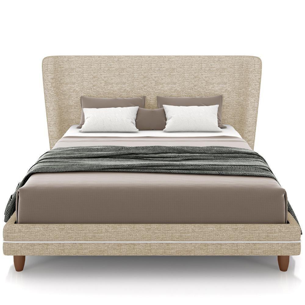 Cabeceira Casal Nilo 160cm Com Cama Pés Madeira Suném P05 Linho Bege - Lyam Decor - 2