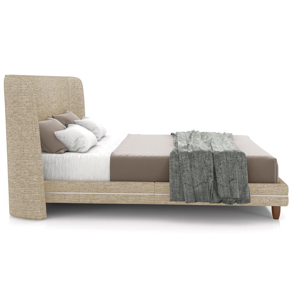 Cabeceira Casal Nilo 160cm Com Cama Pés Madeira Suném P05 Linho Bege - Lyam Decor - 7