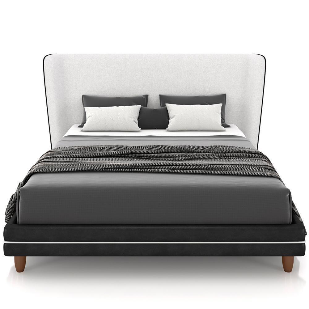 Cabeceira Casal Nilo 160cm Com Cama Pés Madeira Suném P05 Couríssimo Preto Bouclê Cru - Lyam Decor - 2