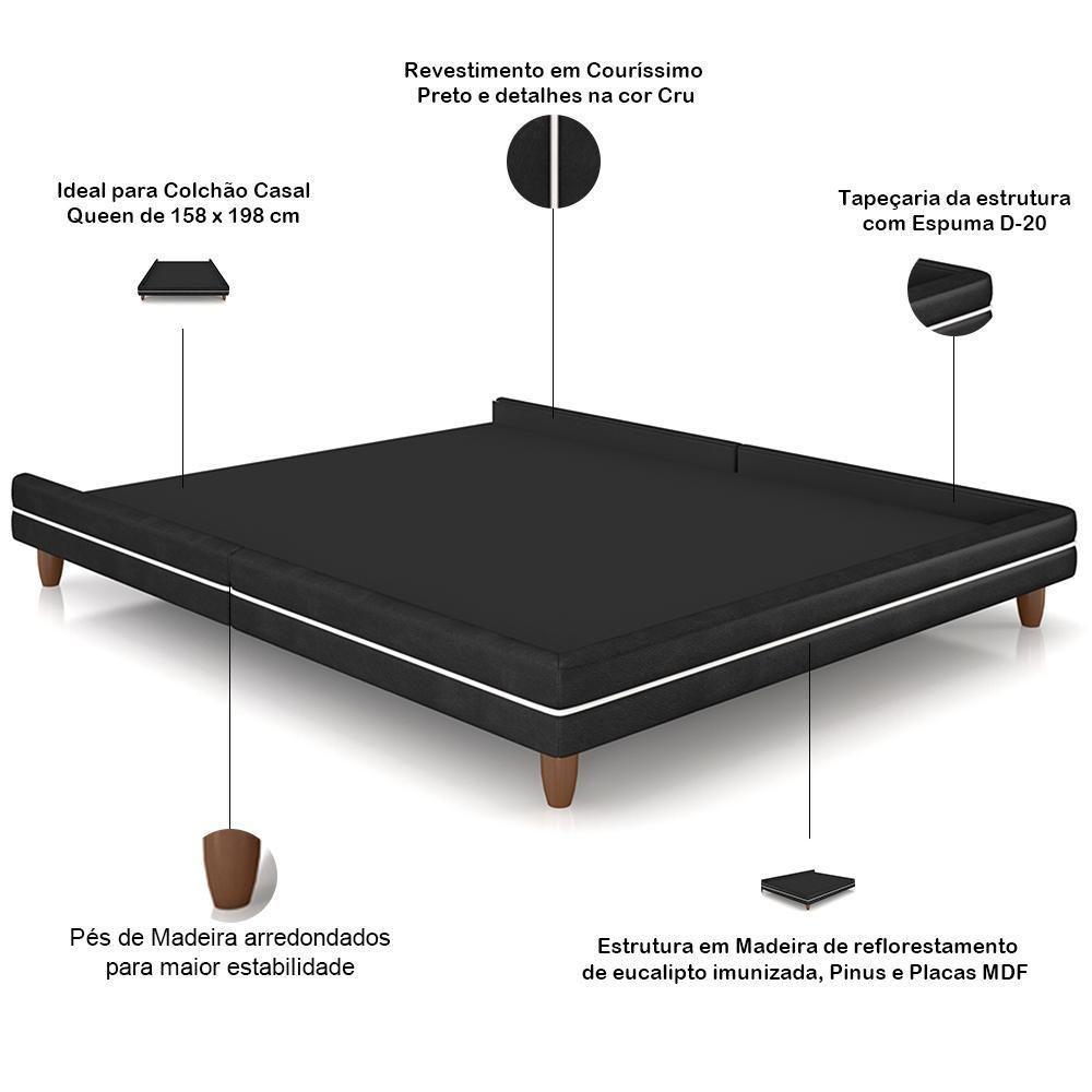 Cabeceira Casal Nilo 160cm Com Cama Pés Madeira Suném P05 Couríssimo Preto Bouclê Cru - Lyam Decor - 4