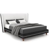 Cabeceira Casal Nilo 160cm Com Cama Pés Madeira Suném P05 Couríssimo Preto Bouclê Cru - Lyam Decor - 1