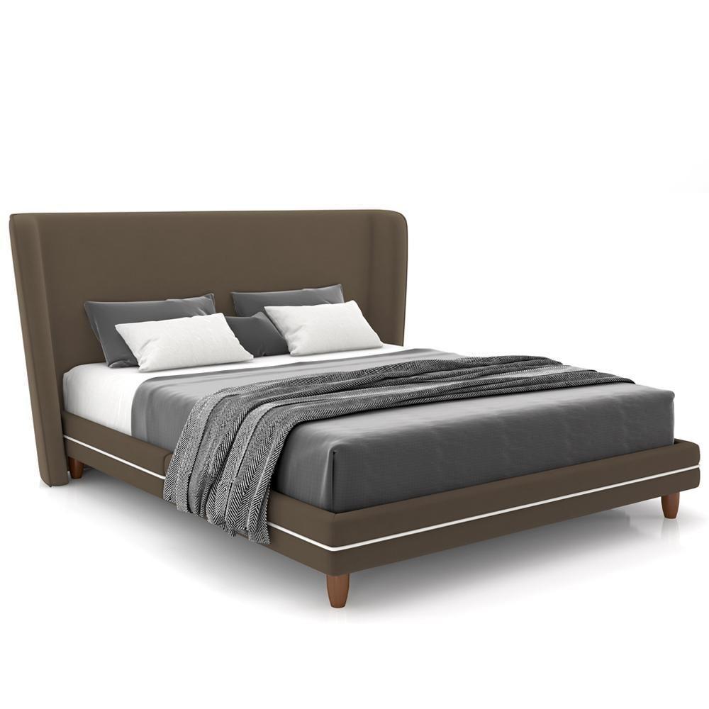 Cabeceira Casal Nilo 160cm Com Cama Pés Madeira Suném P05 Veludo Marrom - Lyam Decor - 1